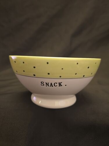 Rae Dunn Bowls Green Polka Dot Set of 2 Snack Bowls - YUM SNACK - Picture 3 of 12