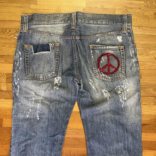 Dolce & Gabbana Men Destroy Denim Peace Mark Crash Denim Pants 52 Indigo Blue - Picture 9 of 24