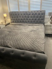 plush velvet Superking Buttoned sleigh bed