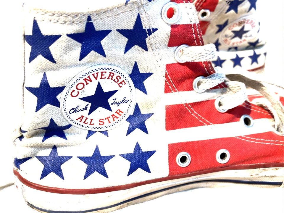 Converse Chuck Taylor All Star Top Alto Rojo Blanco Azul Bandera de EE. UU. Talla 4 Junior Jr Foto 3 de 4
