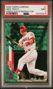 2020 TOPPS CHROME GREEN WAVE REFRACTOR #1 MIKE TROUT 80/99 PSA 9