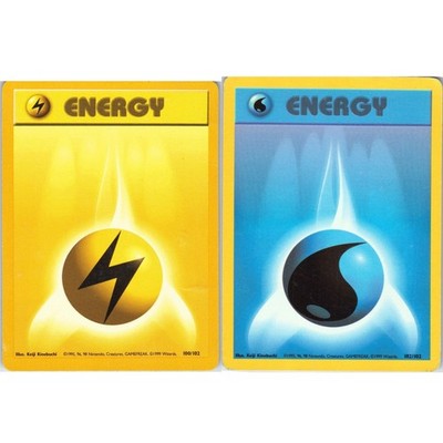 Electric Energy 100/102 & Water Energy 102/102   Pokémon TCG Base Set HP