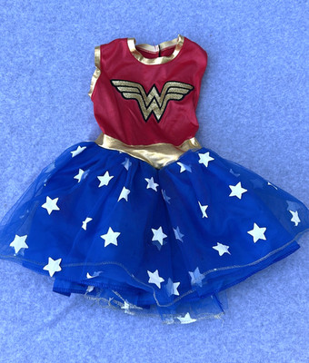 Wonder Woman Kids Costume Tutu Blue Red Gold Stars Heroine 2T - E45