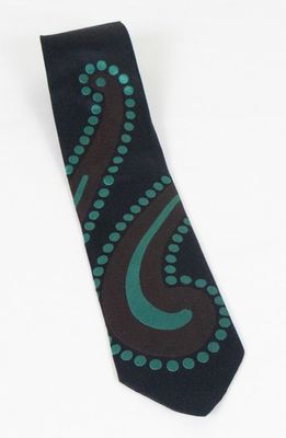 #ad Xlent Gene Meyer Black w Brown Green Big Amoeba Paisley 100% Silk Tie 3.5 x 59 $49.95