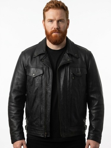 Authentic vintage First Classics heavy-duty black leather motorcycle jacket