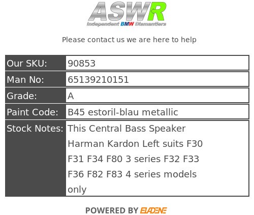 BMW Zentral Bass Lautsprecher Harman Kardon links F30 F32 F33 3 4er 65139210151 - Bild 7 von 11