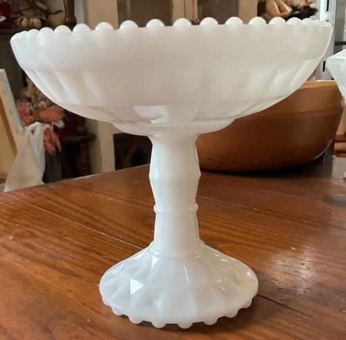 Vtg Jeannette Windsor Milk Glass Pedestal Bowl, Compote, Candy, Trinket Dish EUC
