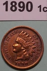 1890 INDIAN HEAD US COPPER ONE CENT COIN DIAMONDS RIBBONS AU DETAILS CLEANED!!!!