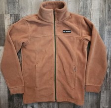 Columbia Fleece Jacket Boys Youth Size Medium 10/12 Brown w Green Zipper 1624102