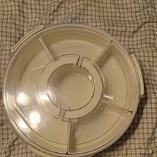 Round Beige Plastic Snack Container with Snap Lid, 12 in Diameter