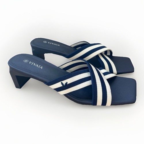 VIVAIA Jennifer Square Toe Block Heel Criss Cross Sandal Striped Blue 39 US 8