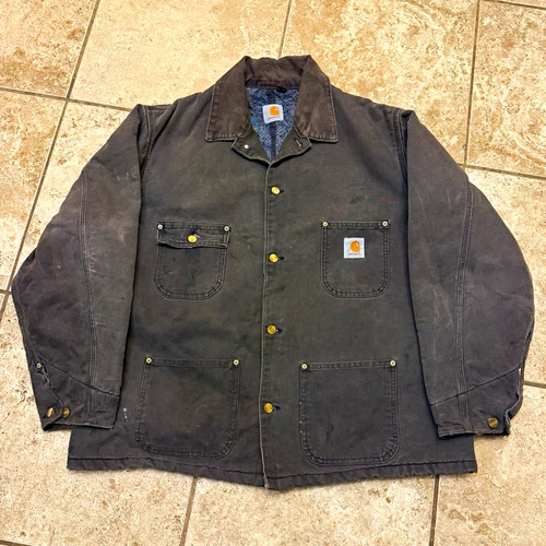 Vintage Carhartt 1990s Blanket-Lined Chore Coat C01 BLK Faded - product listing photo