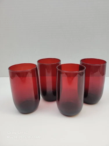 Vintage Ruby Red Tumblers Anchor Hocking Juice ~Water~Tea Set Lot 4  Glass 4.5"