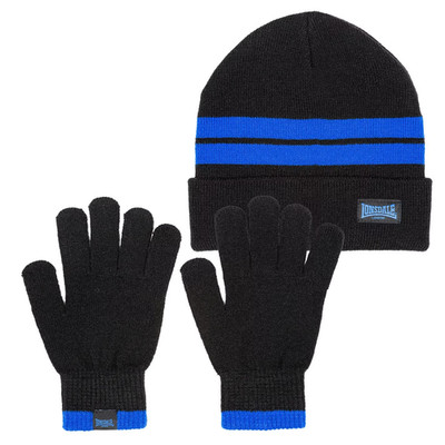 Lonsdale Mütze Handschuhe SET Junior Winter Junge Schwarz/Blau