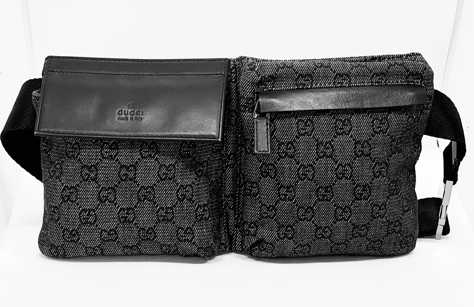 Sac ceinture bandoulière GUCCI GG denim monogramme double poche taille / E122.18 2534