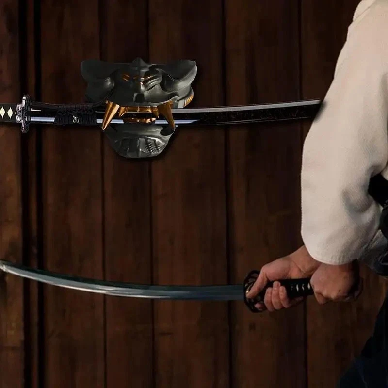 Soporte Soporte Expositor Oni Katana Espada Samurai Japonesa Máscara de Pared Negra Foto 3 de 4