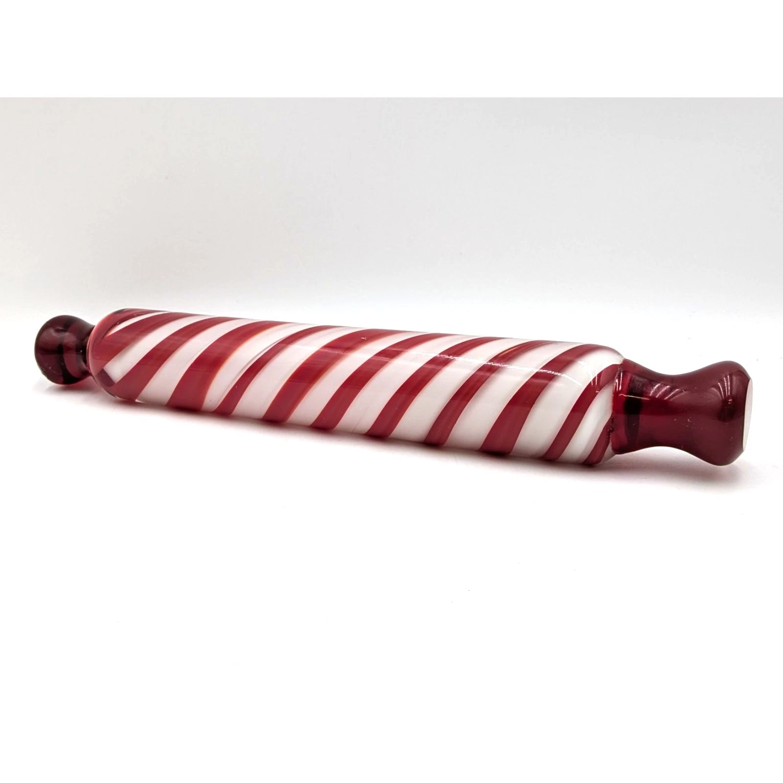 Handblown Red and White Candy Cane Swirl Glass Rolling Pin