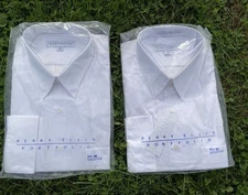 NWT 2 Perry Ellis Portfolio Dress Shirts 17½ 36 White 100% Cotton Long Sleeve