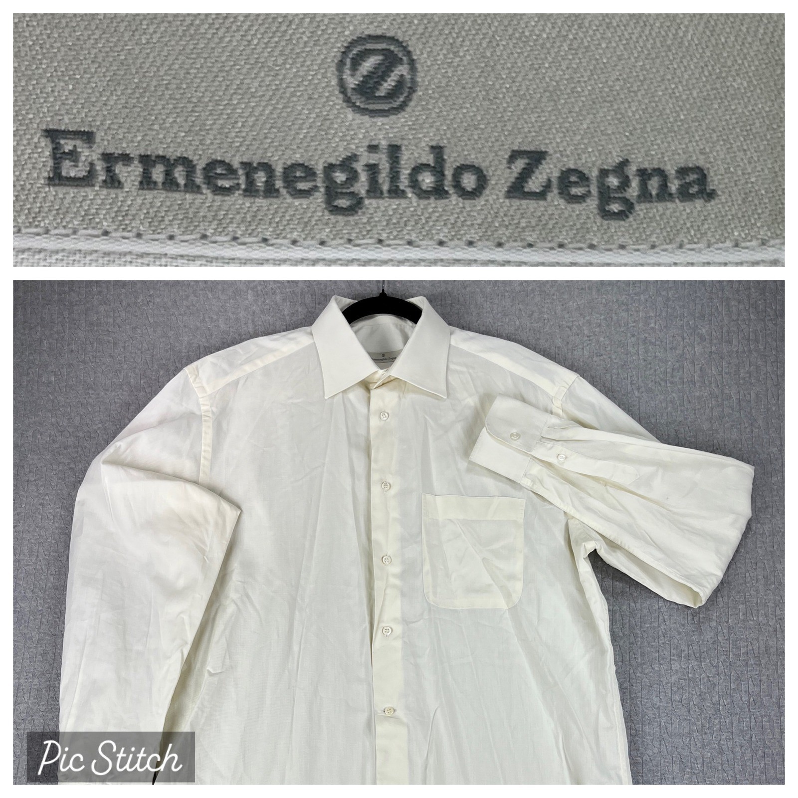 Ermenegildo Zegna Dress Shirt Men L 16.5 Ivory White Long Sleeve Button Up