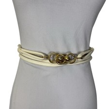 Vintage 80s Retro Ivory Cream Strappy Waist Belt XS