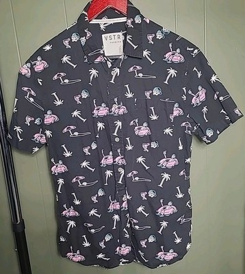   VSTR Quicksilver Premium Size Large Mens Button Up Black Beach Skelton BEACH 