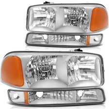 Headlights Assembly+Bumper Light Pair For 1999-2006 GMC Sierra 1500 Clear Lens