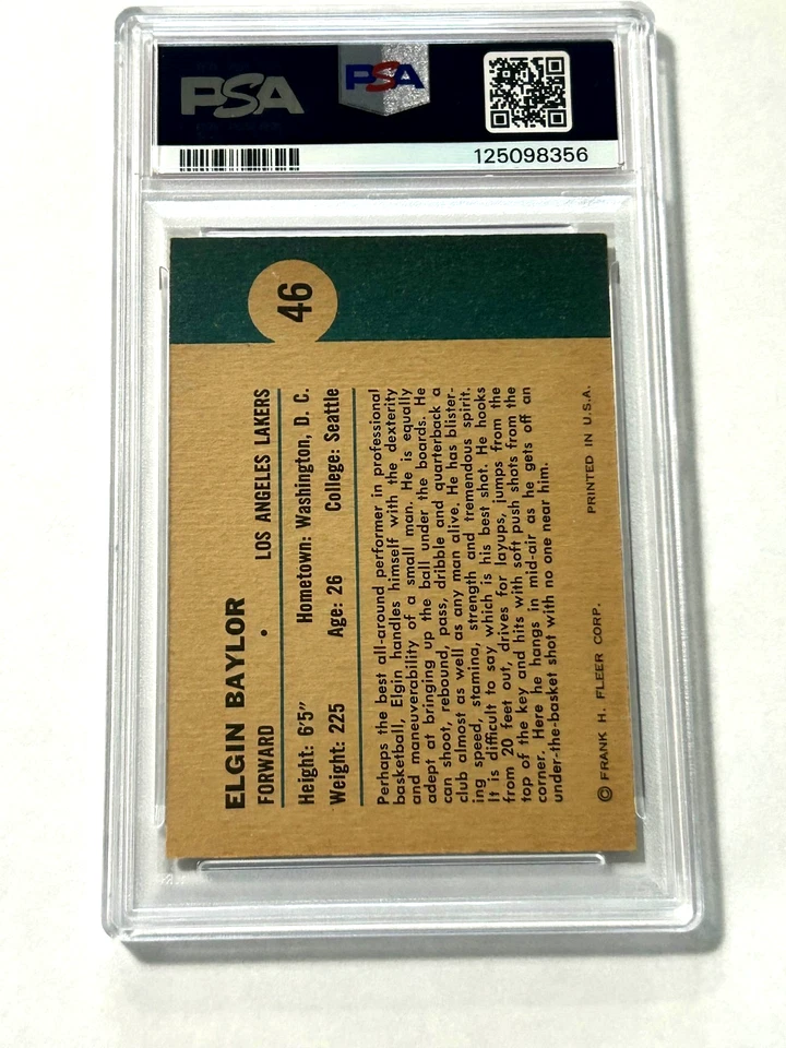 1961  Fleer #46  Elgin Baylor    (Lakers Great)    PSA  EX 5 - Image 3 of 3