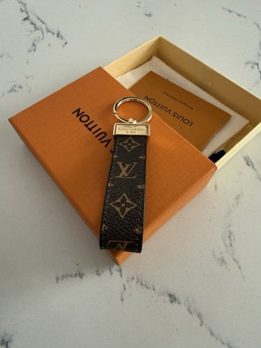 Louis Vuitton LV Brown Gold Monogram Dragonne Key Holder Leather Keychain W/ Box