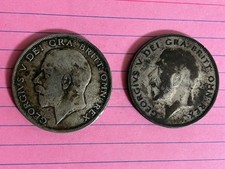 GREAT BRITAIN TWO SILVER HALF CROWNS ~ 1922 & 1929