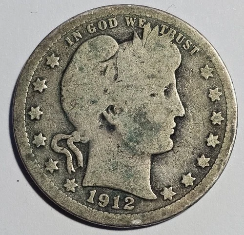 1912-P Barber Quarter 25c Silver Coin ~ 90% Silver (B128)