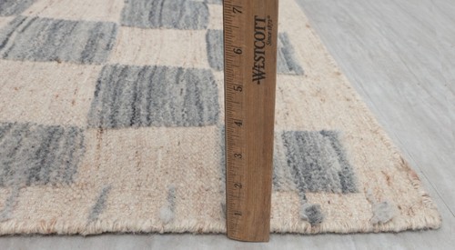 Distressed Grey Beige Checkered Pattern Bohemian Look Hand Knotted Soft Wool Rug - Picture 14 of 15