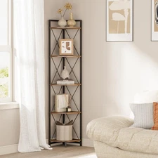 5 Tier Corner Shelf Stand, 64" H Tall Industrial Corner Bookshelf for Living ...