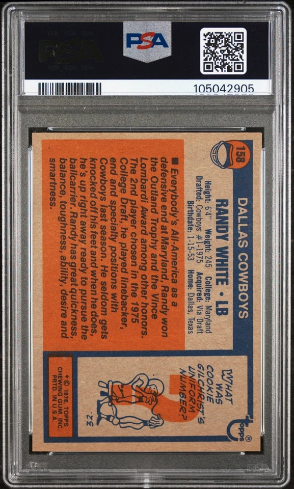 1976 TOPPS #158 RANDY WHITE PSA VG-EX 4 - Image 2 of 2