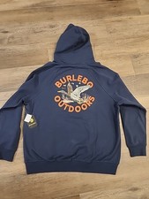 BURLEBO Men's Midweight Fleece Hoodie Sweatshirt size XL Navy Blue Hunting Duck