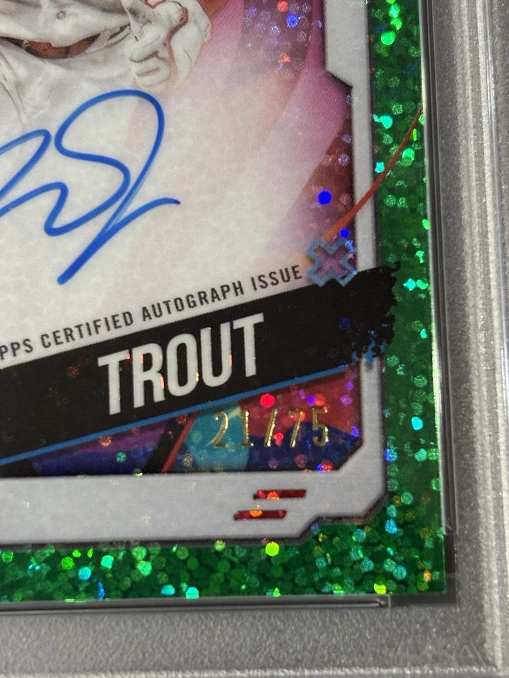 2024 TOPPS CHROME COSMIC AUTOGRAPH #MT MIKE TROUT 21/75 PSA 9 - Green Space Dust - Image 3 of 4