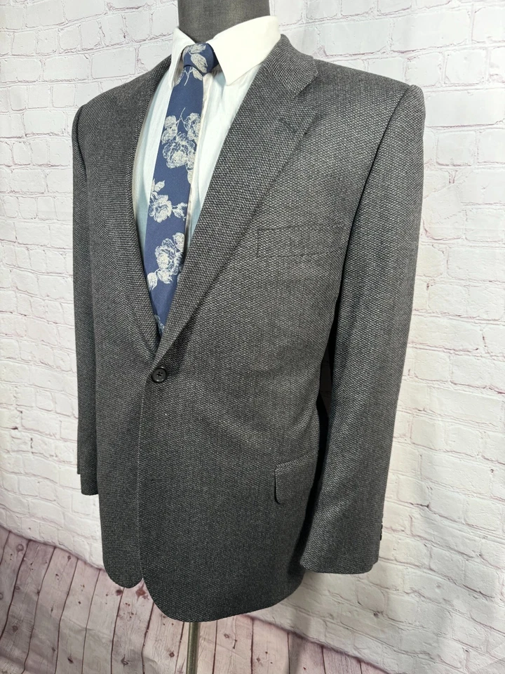 JOHN BARTLETT Mens Gray FISH-SCALE TWEED Wool Sport Coat Blazer Jacket 46R - Image 2 of 4