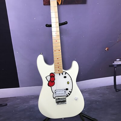 Factory custom vintage white color electric guitar Hello cat S T basswood body