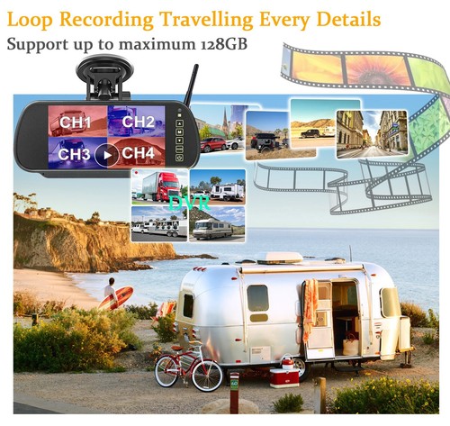 Digital Wireless 7" Rear View Mirror Monitor+White Reversing CCD Camera Caravan - Picture 9 of 15