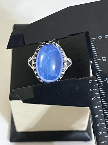 Men Silver 925 Ring Signet Blue Ruby Star Luxury Gift خاتم ياقوت نجمي ازرق نادر - Picture 12 of 14