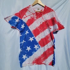 VTG 90s Men's XLarge Screen Stars T-Shirt All Over Print American Flag July 4th 