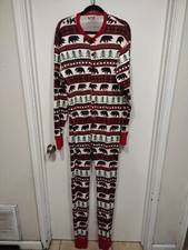 Lazy One Men's Christmas Bear Print Long John Union Suit Pajamas Sz XL Holiday