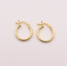 2mm X 15mm All Shiny Plain Hoop Earrings 14K Yellow Gold-Plated Silver 925