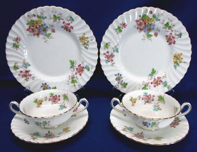 MINTON VERMONT PATTERN 2 9''LUNCHEON PLATES 2 CREAM SOUPS & UNDERPLATES