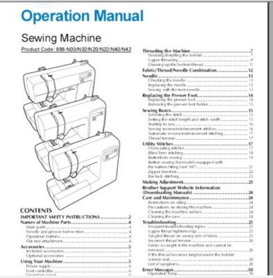 Brother CS7000X Sewing Machine Instruction Manual Users Guide PDF