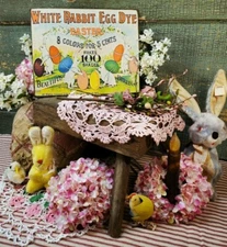 PRIMITIVE ANTIQUE VINTAGE SHABBY STYLE WHITE RABBIT EGG DYE EASTER CANVAS SIGN