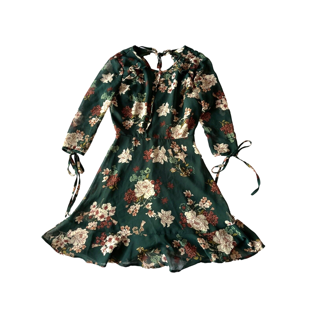 speechless cocktail dress Green Floral Size XS Ruffle and Tie Accents Sheer Slee Handmade Embroidery White Long Color:Ivory/Pink Hibiscus lei Cocktail midi Youll find versatile wardrobe