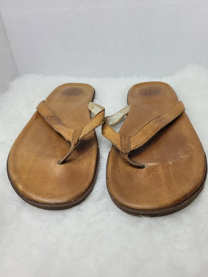 Sandalias UGG Bennison II Marrón Cuero Sólido Cómodas Chanclas Zapatos Talla 14 Foto 2 de 4
