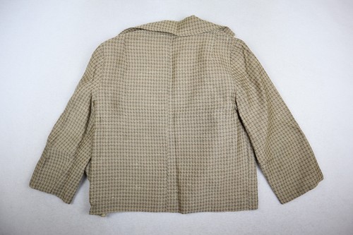 VINTAGE 70s WOMEN'S BEIGE PLAID OPEN BLAZER JACKET - SIZE S/M - Picture 10 of 13