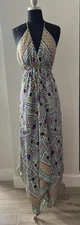 Vintage Nicole Miller Collection Silk Printer Halter Maxi Dress Sz. 8