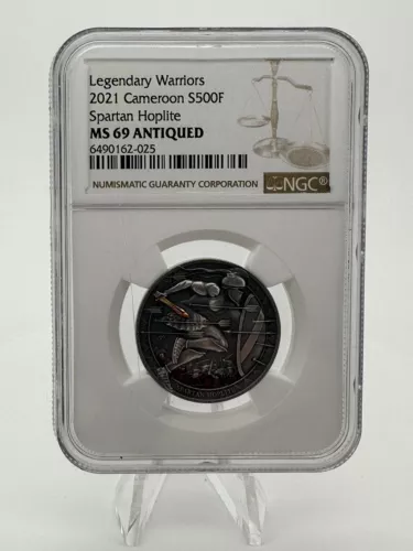 2021 Legndary Warriors Cameroon 500F Spartan Hoplite NGC MS69 (scratched Case)